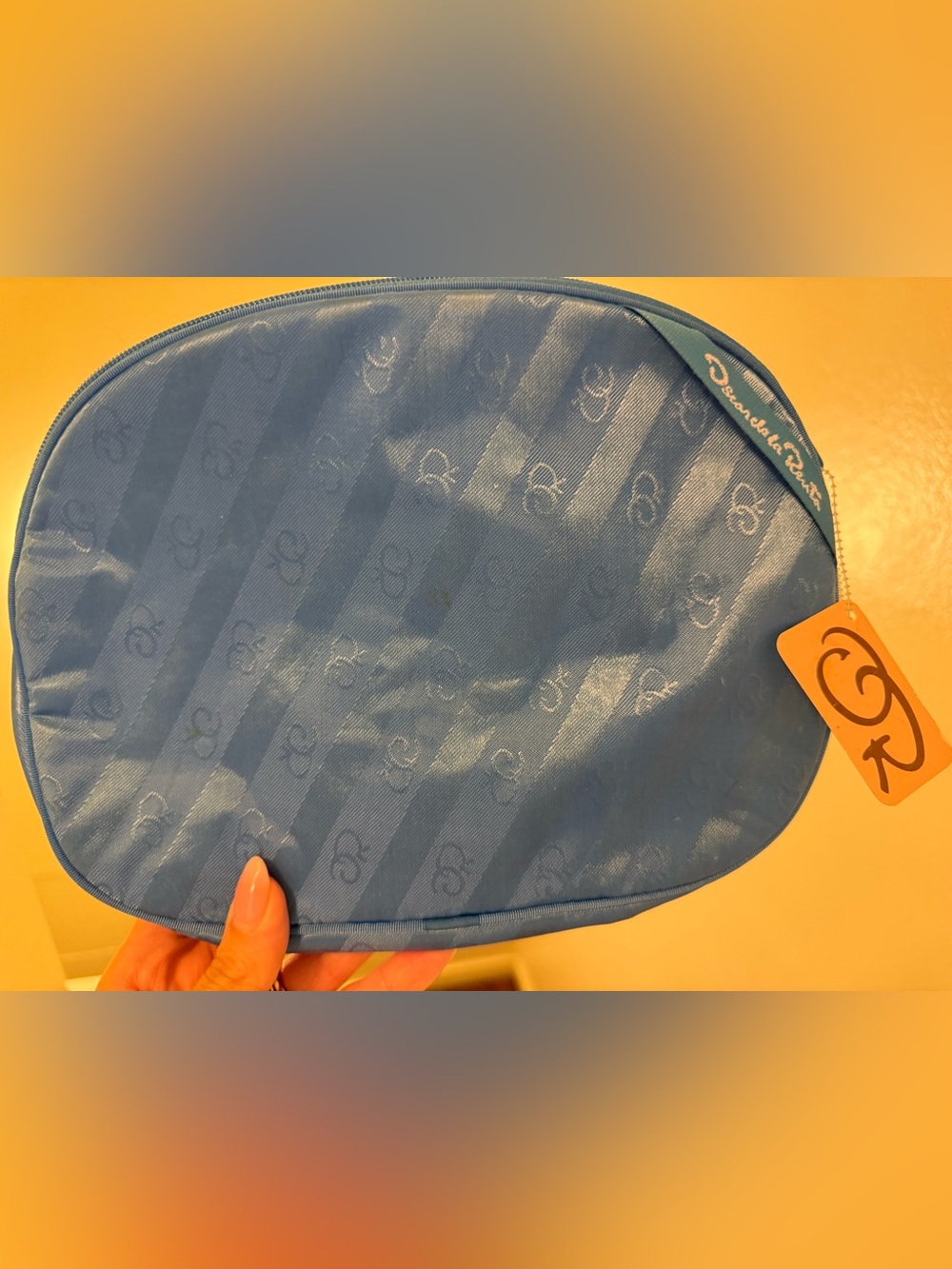 Vintage Oscar De La Renta Makeup Bag Travel Cosmetic Pouch Blue Monogramed